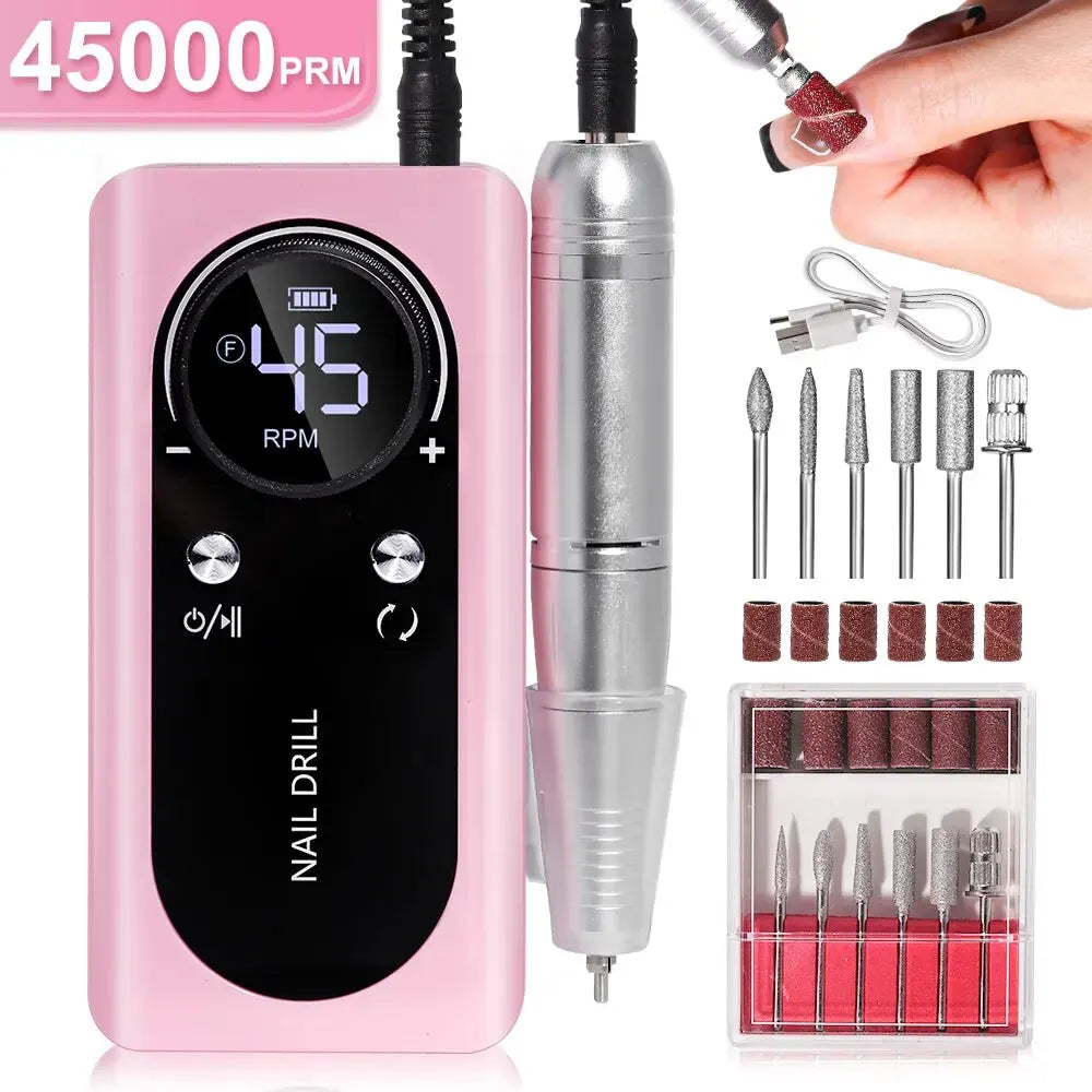 Professionele Elektrische Nagelvijl 45000 RPM Oplaadbaar - Stil & Draagbaar Manicure Apparaat