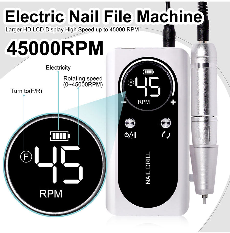 Professionele Elektrische Nagelvijl 45000 RPM Oplaadbaar - Stil & Draagbaar Manicure Apparaat