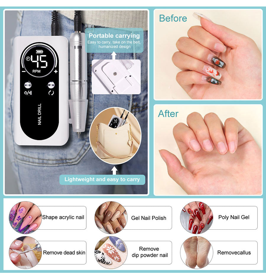 Professionele Elektrische Nagelvijl 45000 RPM Oplaadbaar - Stil & Draagbaar Manicure Apparaat