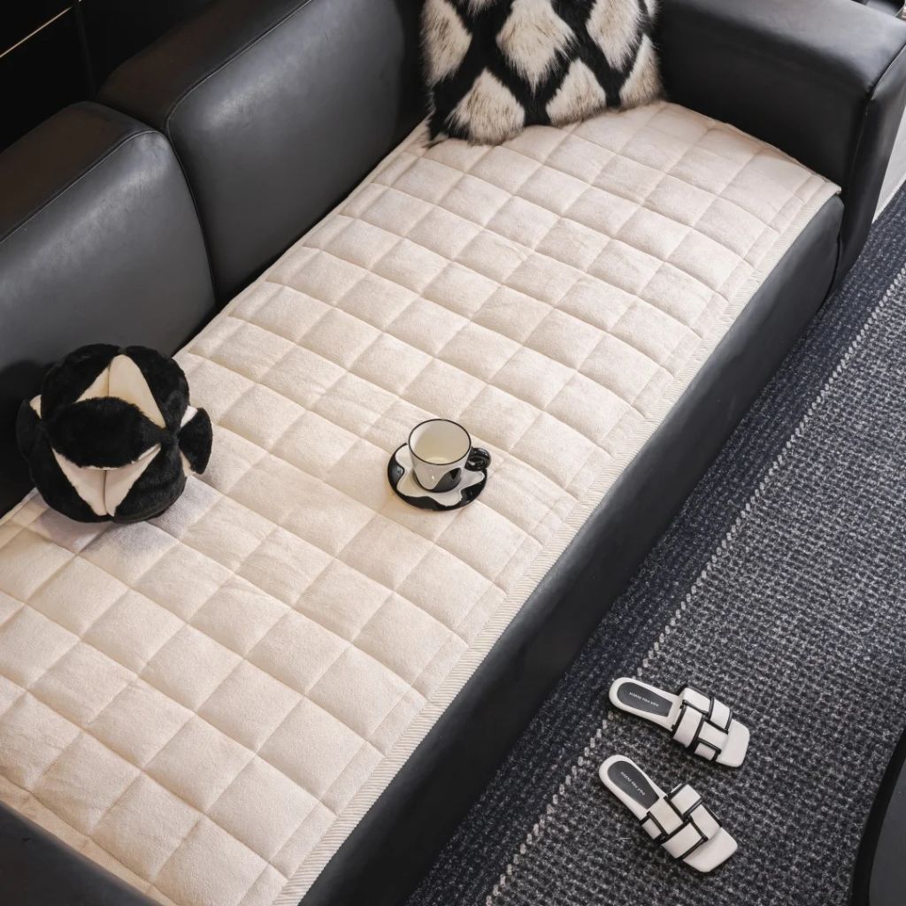 Doorgestikte Bankhoes Antislip Krasbestendig Huisdieren Beschermer 70-240cm Microfiber Donkergrijs Bruin