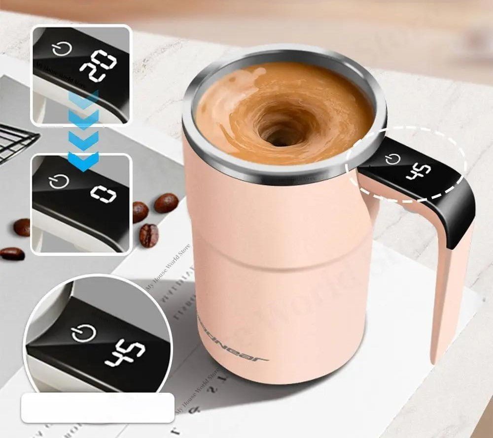 Zelfroerende Koffiemok Oplaadbaar met Magnetische Mixer LED Temperatuurindicator Roestvrij Staal Automatisch
