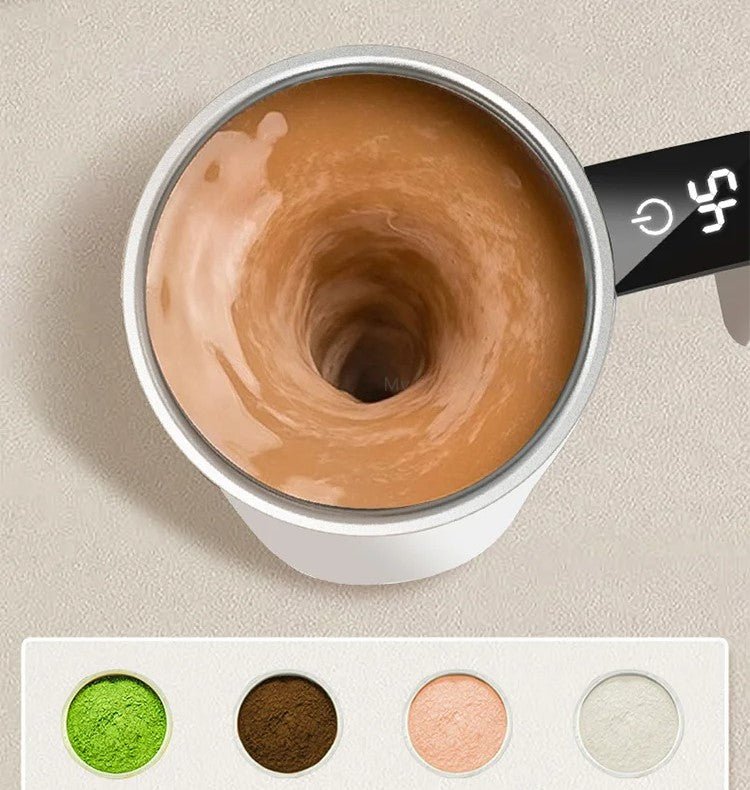 Zelfroerende Koffiemok Oplaadbaar met Magnetische Mixer LED Temperatuurindicator Roestvrij Staal Automatisch