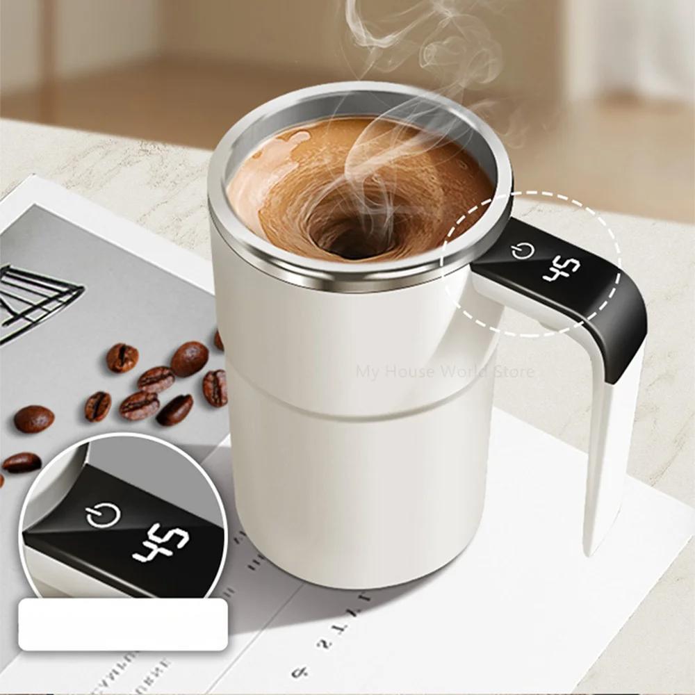 Zelfroerende Koffiemok Oplaadbaar met Magnetische Mixer LED Temperatuurindicator Roestvrij Staal Automatisch