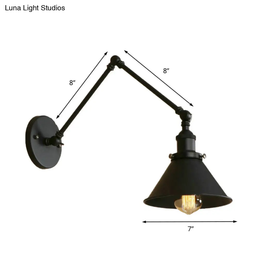 Zwarte Wandlamp Verstelbare Arm Kegelvormige Kap Industrieel Design Metaal E26 E27 Fitting Woonkamer