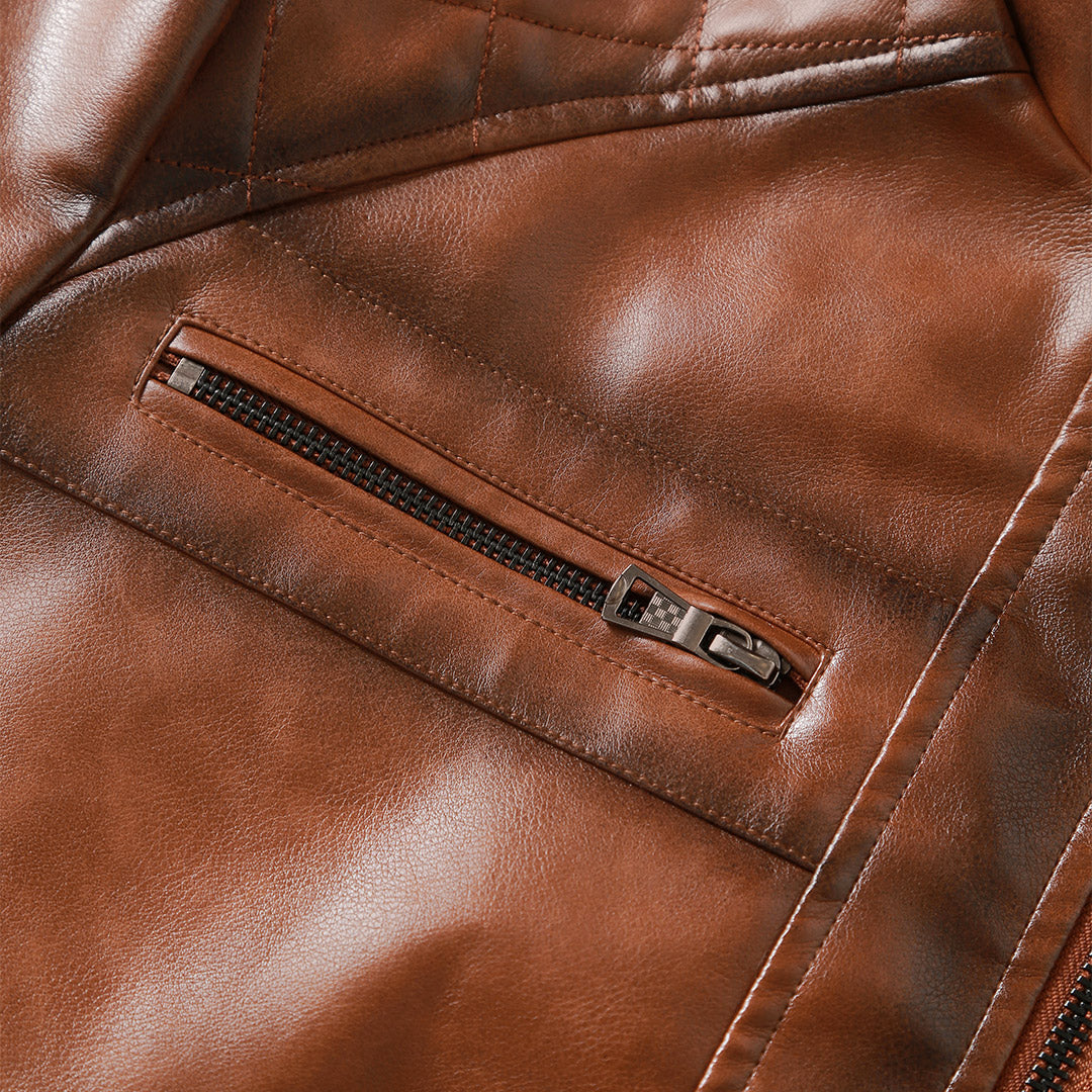 Leren Jack met Handgeborduurd Detail Ritszakken Motorstijl Heren Dames Urban Casual Wintermode Outdoor