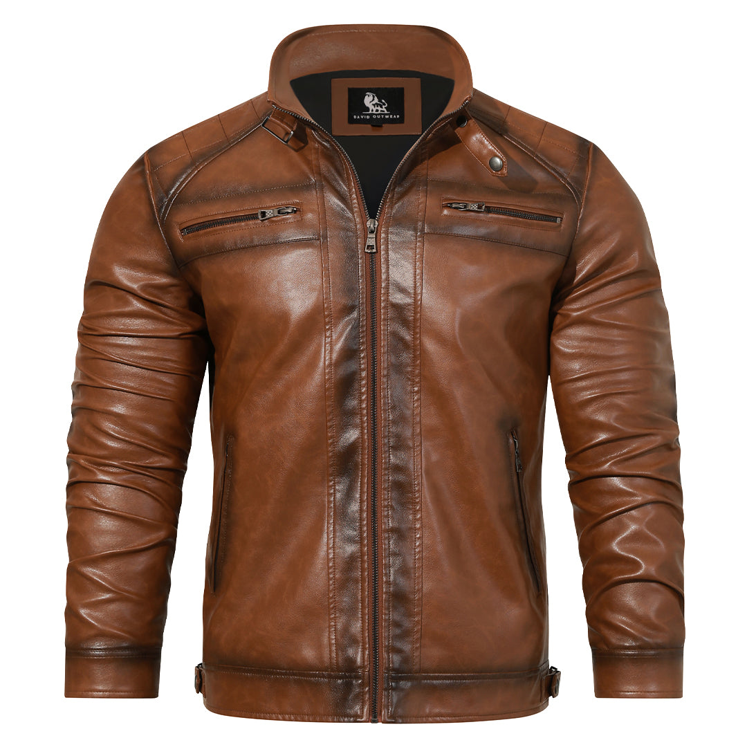 Leren Jack met Handgeborduurd Detail Ritszakken Motorstijl Heren Dames Urban Casual Wintermode Outdoor