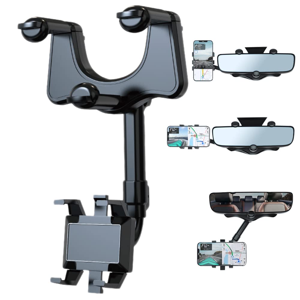 Draaibare Telefoonhouder Auto Achteruitkijkspiegel 360 Graden Verstelbaar Handsfree Navigatie Universeel