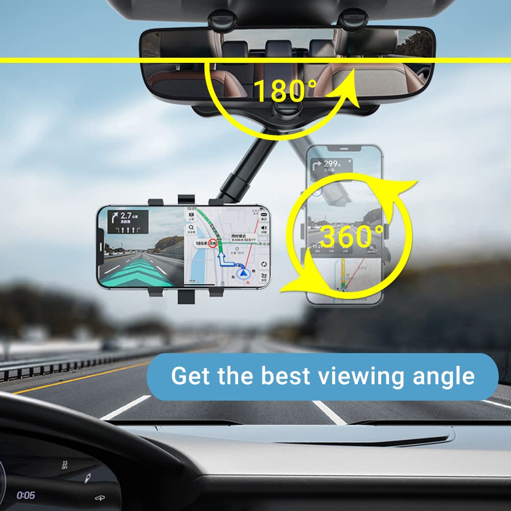 Draaibare Telefoonhouder Auto Achteruitkijkspiegel 360 Graden Verstelbaar Handsfree Navigatie Universeel