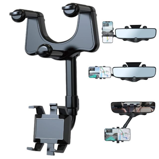 Draaibare Telefoonhouder Auto Achteruitkijkspiegel 360 Graden Verstelbaar Handsfree Navigatie Universeel