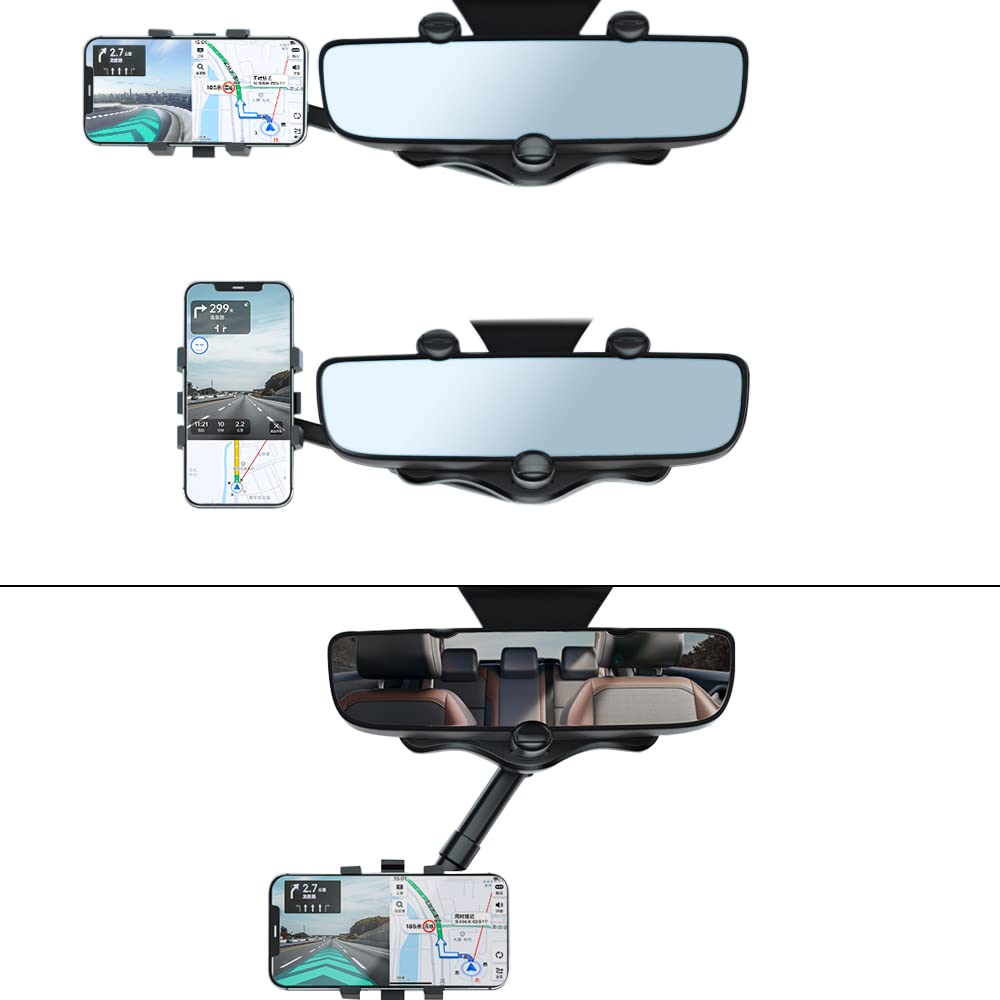 Draaibare Telefoonhouder Auto Achteruitkijkspiegel 360 Graden Verstelbaar Handsfree Navigatie Universeel
