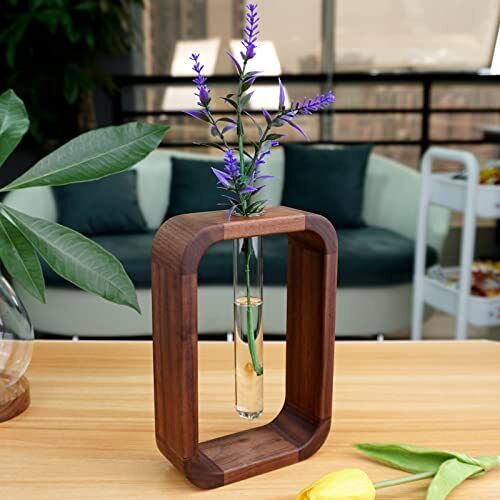 Glazen Vaas voor Stekjes met Houten Standaard - Decoratieve Propagator voor Planten