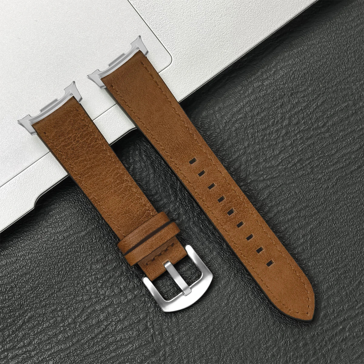 Leren Smartwatch Bandje Bruin met Metalen Gesp Verstelbaar Ademend Polsbandje voor Dagelijks Gebruik
