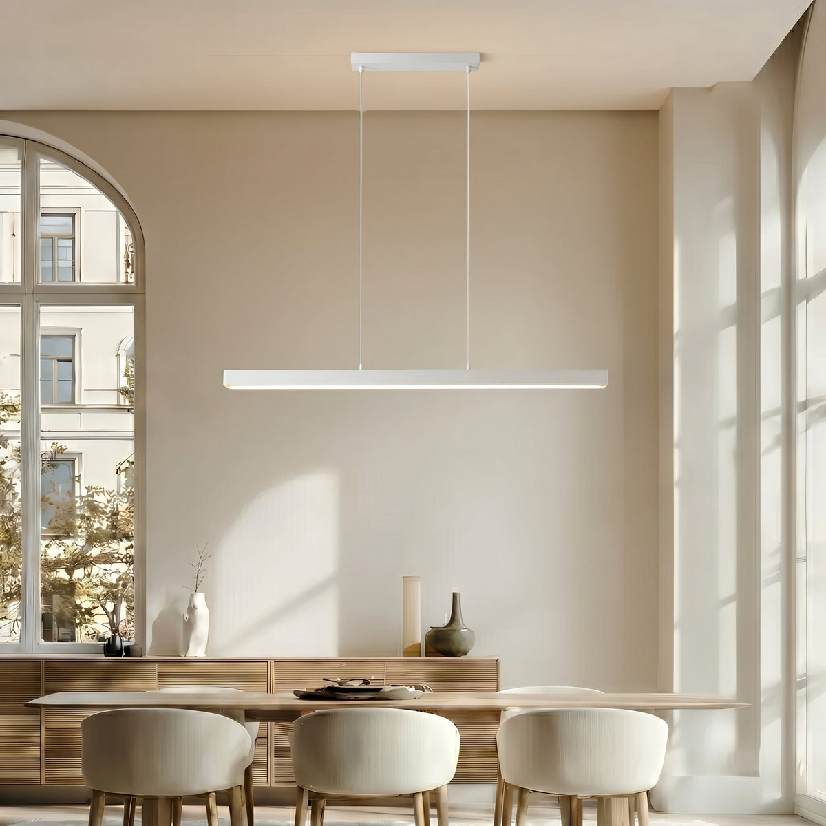 Houten Hanglamp LED Eettafel Zwart Wit 80-120cm Architectonisch Design Warm Licht Thuiskantoor Interieur