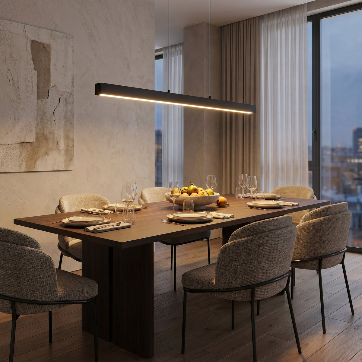 Houten Hanglamp LED Eettafel Zwart Wit 80-120cm Architectonisch Design Warm Licht Thuiskantoor Interieur