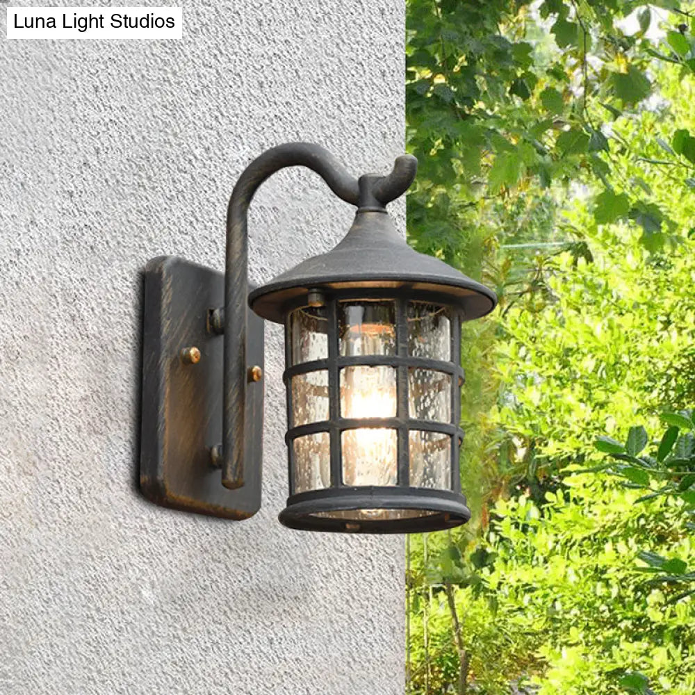 Wandlamp Lantaarn met Gestructureerd Glas Brons Zwart Buiten Binnen Landelijke Stijl Metaal E27 Wand
