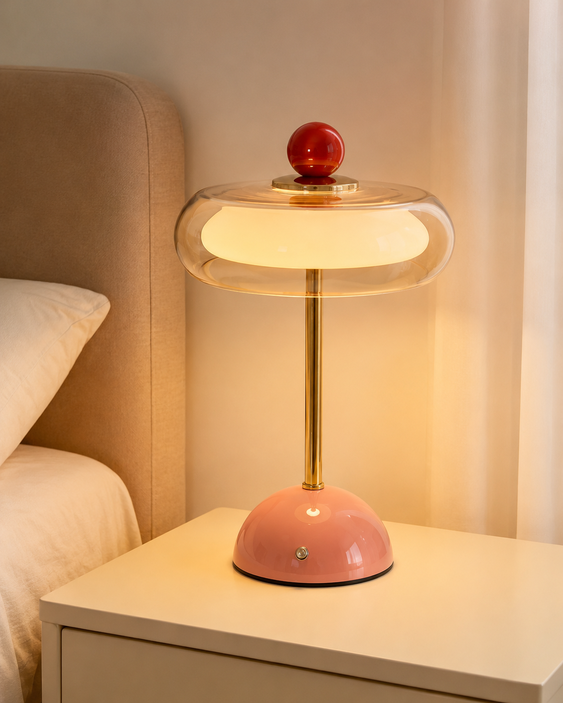 Oplaadbare Glazen Tafellamp met Dimfunctie - Retro Design in 6 Kleuren - USB-C - 3 Kleurtemperaturen