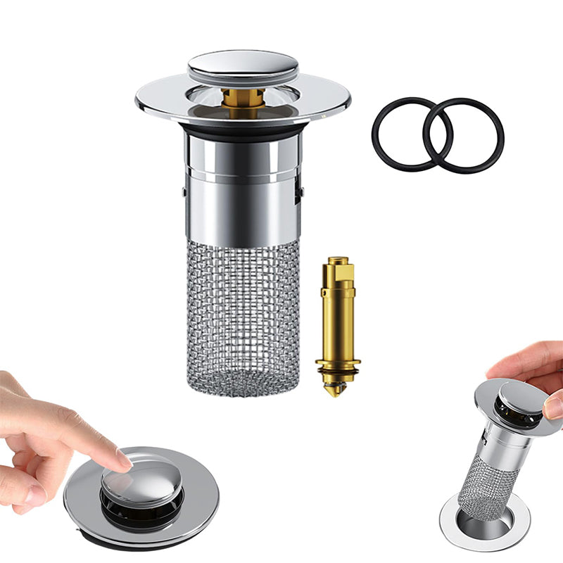 Pop-up Wastafelplug met Haarfilter RVS Afvoerputje Badkamer Wasbak Universeel Verstoppingvrij Afvoer