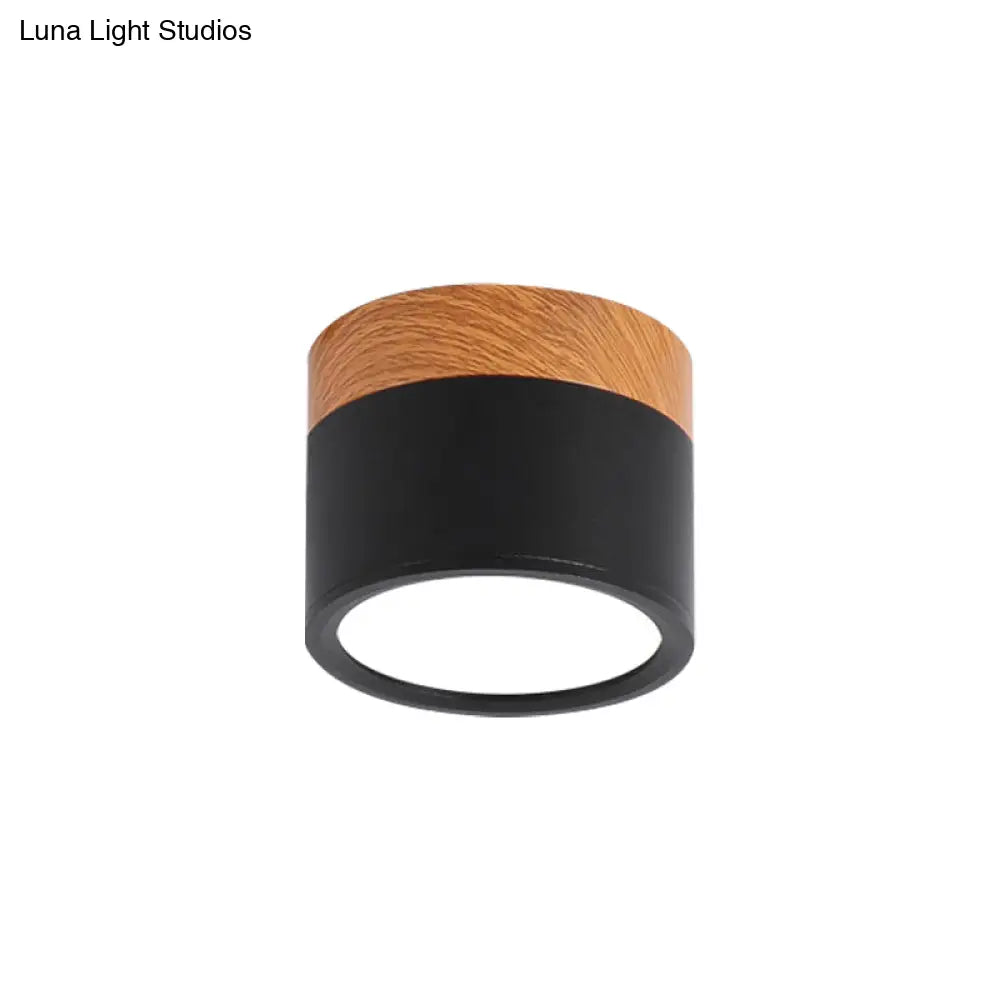 Macaron Plafondlamp Cilindrisch Metaal voor Keuken of Bar - Geel, Blauw, Zwart & Hout