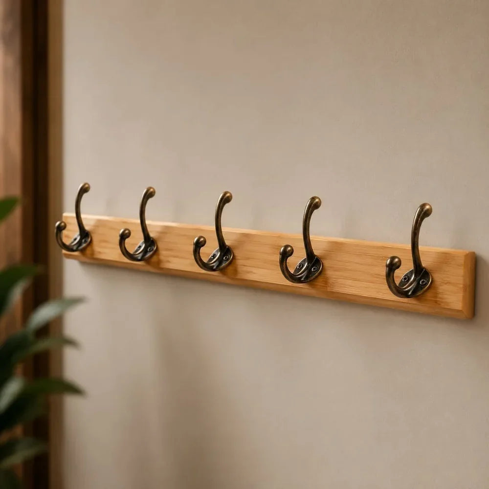 Massief Houten Kapstok Wandmontage 3-5 Haken Hal Garderobe Jassen Tassen Opbergsysteem Rustiek Design