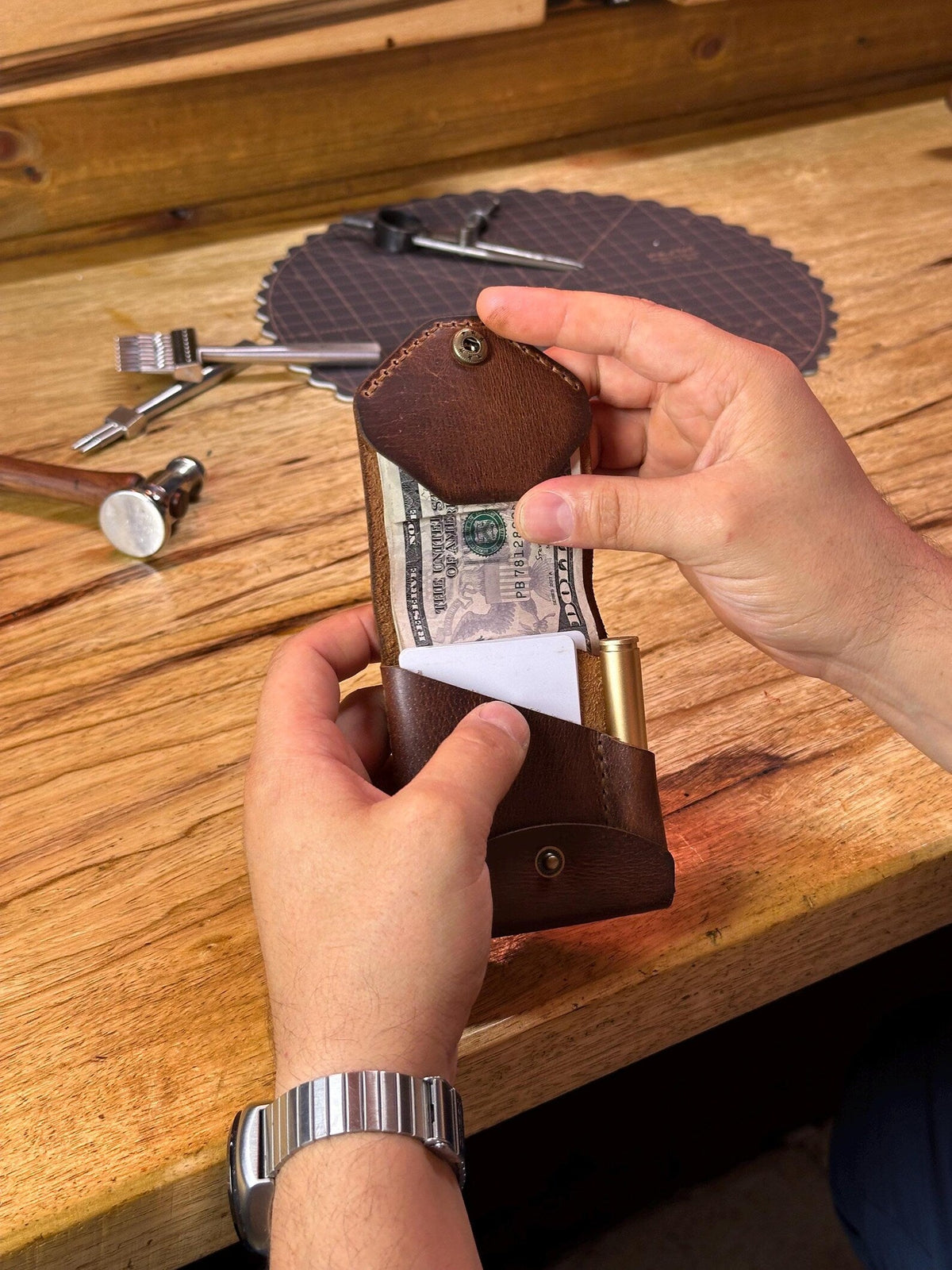 Handgemaakte Lederen Portemonnee met Penhouder - Volnerfleer - Compact Design