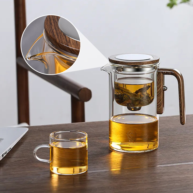 Glazen Theepot met Houten Greep 500ml & 700ml - Thee-infuser met Filtersysteem voor Perfecte Thee