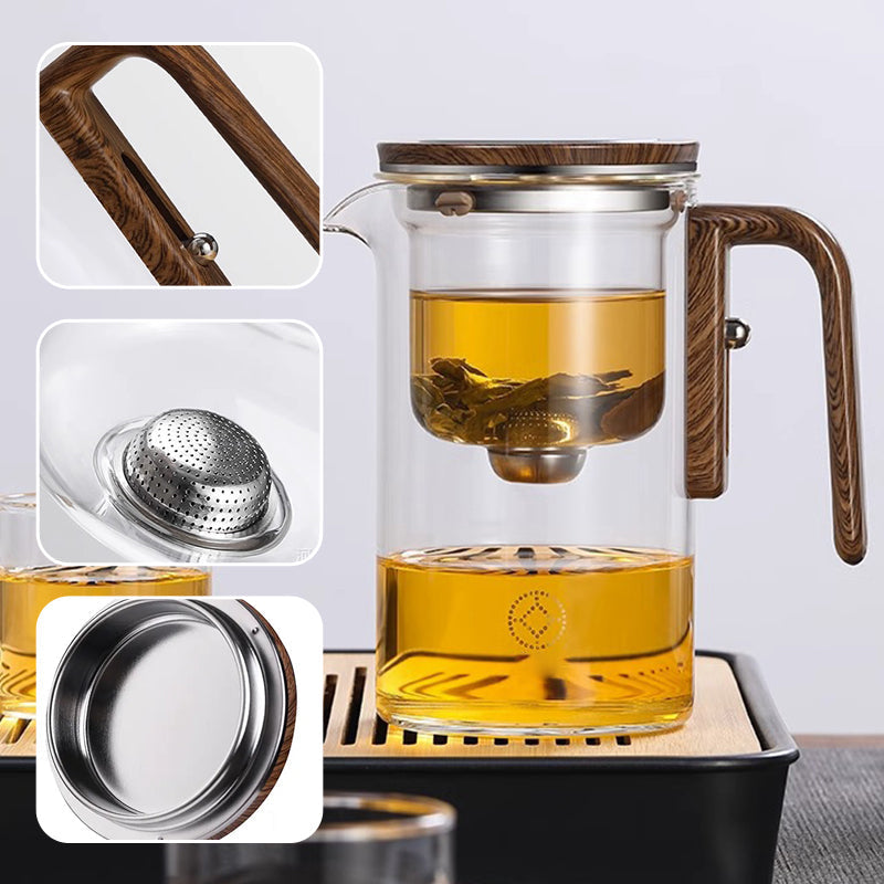 Glazen Theepot met Houten Greep 500ml & 700ml - Thee-infuser met Filtersysteem voor Perfecte Thee