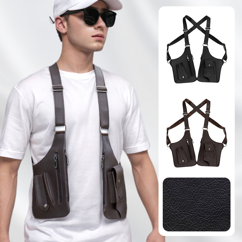 Antidiefstal Schoudertas Heren Zwart Bruin PU Leder Verborgen Vakken Verstelbaar Hands-Free Compact Crossbody