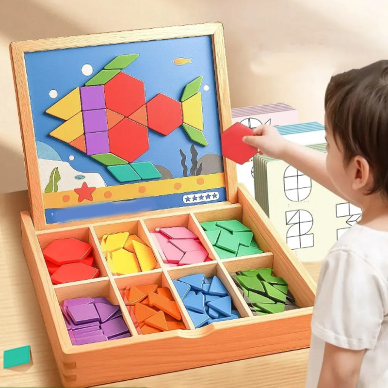 Magnetisch Houten Puzzelspel voor Kinderen - Educatief Leerspel met 180 of 220 Blokken en Vormkaarten