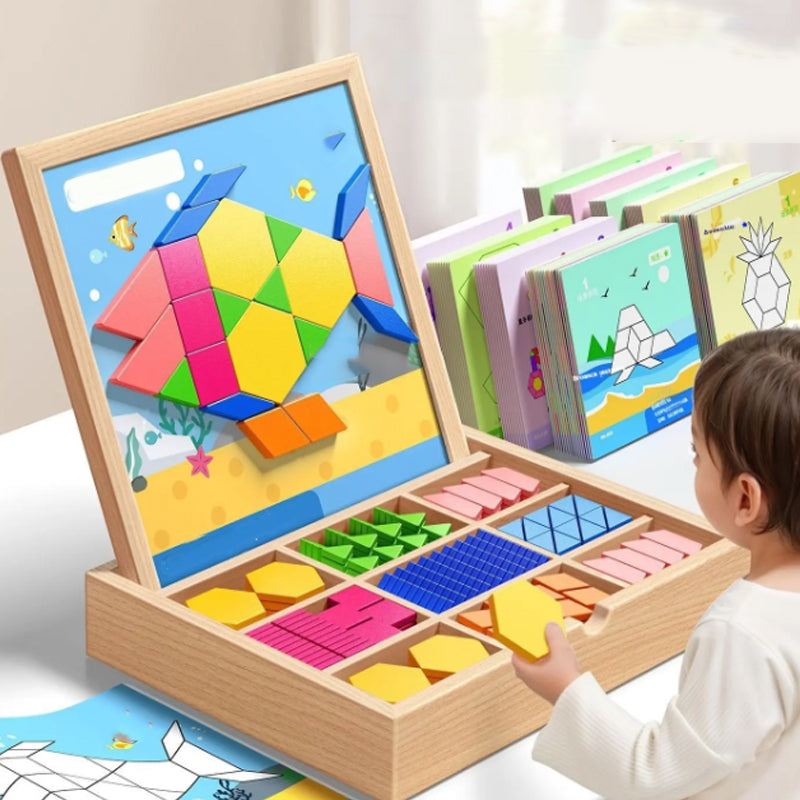 Magnetisch Houten Puzzelspel voor Kinderen - Educatief Leerspel met 180 of 220 Blokken en Vormkaarten