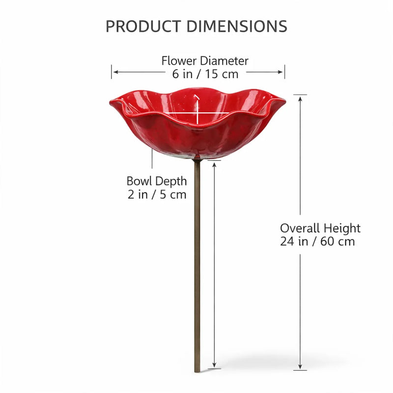 Decoratieve Metalen Tuinsteker met Vogelbad 60cm - Bloemvormig Waterstation voor Vogels en Insecten in 7 Kleuren