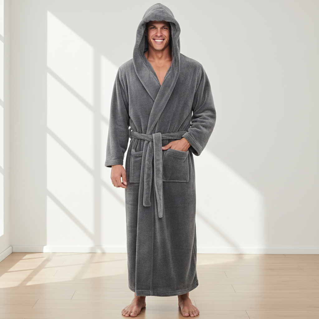 Badjas met Capuchon voor Heren - Zachte Pluche Ochtendjas in Relaxed Fit voor Warmte en Comfort