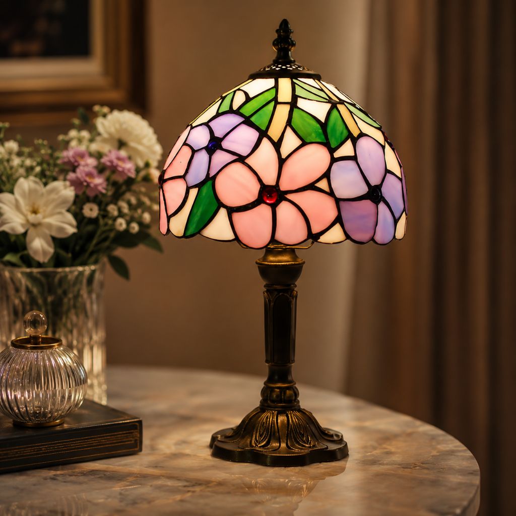 Tiffany Tafellamp met Glas-in-Lood Kap Verstelbaar Leeslamp Bureaulamp Scandinavisch Design Sfeerlicht