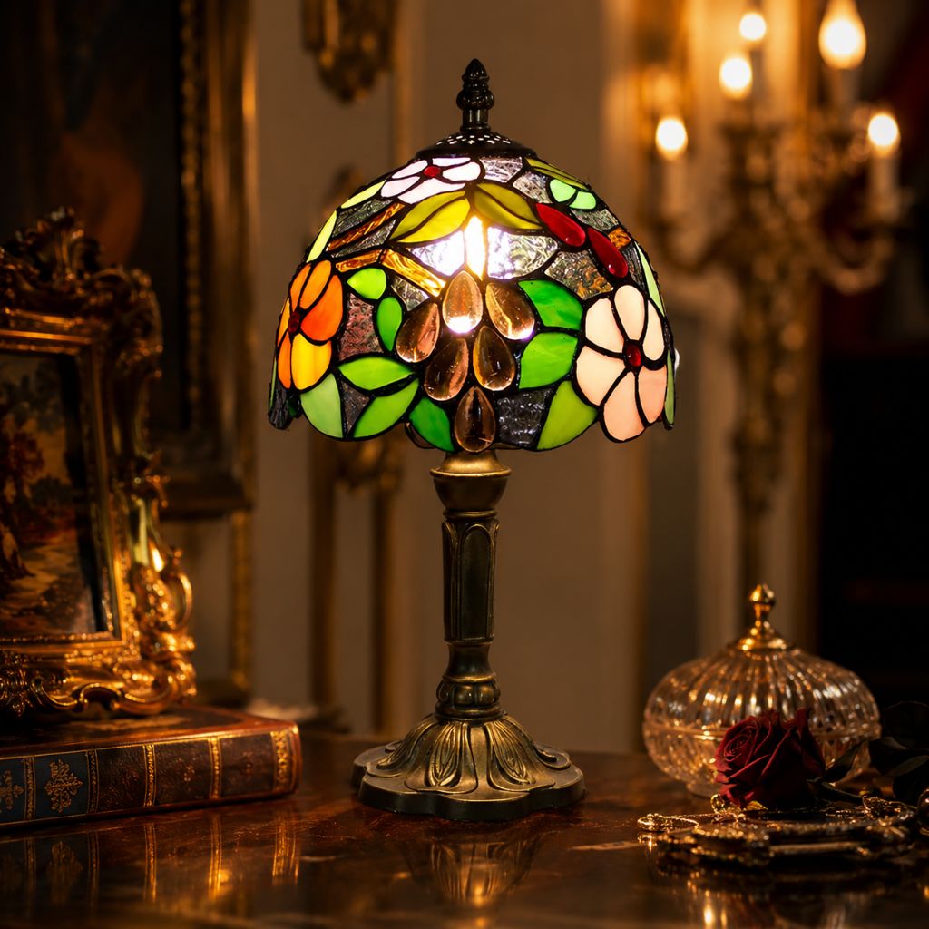 Tiffany Tafellamp met Glas-in-Lood Kap Verstelbaar Leeslamp Bureaulamp Scandinavisch Design Sfeerlicht