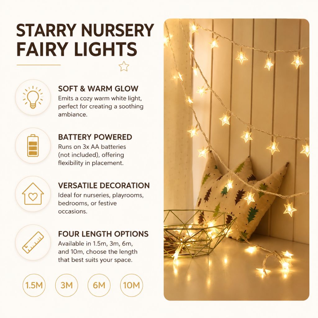 Batterij Fairy Lights Warm Wit LED Lichtsnoer Kinderkamer Babykamer Sfeerlicht Decoratie Sterren Nachtlampje