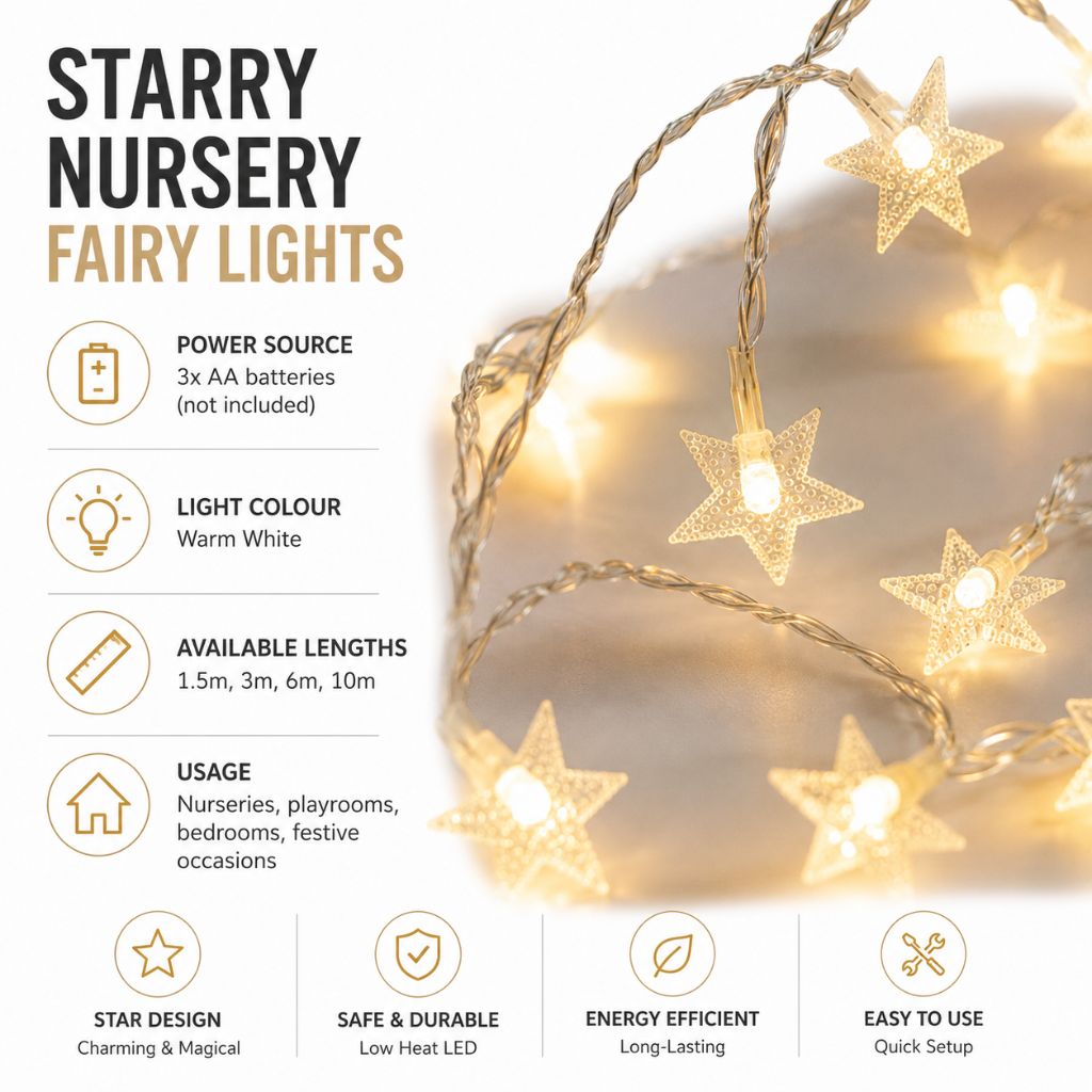 Batterij Fairy Lights Warm Wit LED Lichtsnoer Kinderkamer Babykamer Sfeerlicht Decoratie Sterren Nachtlampje