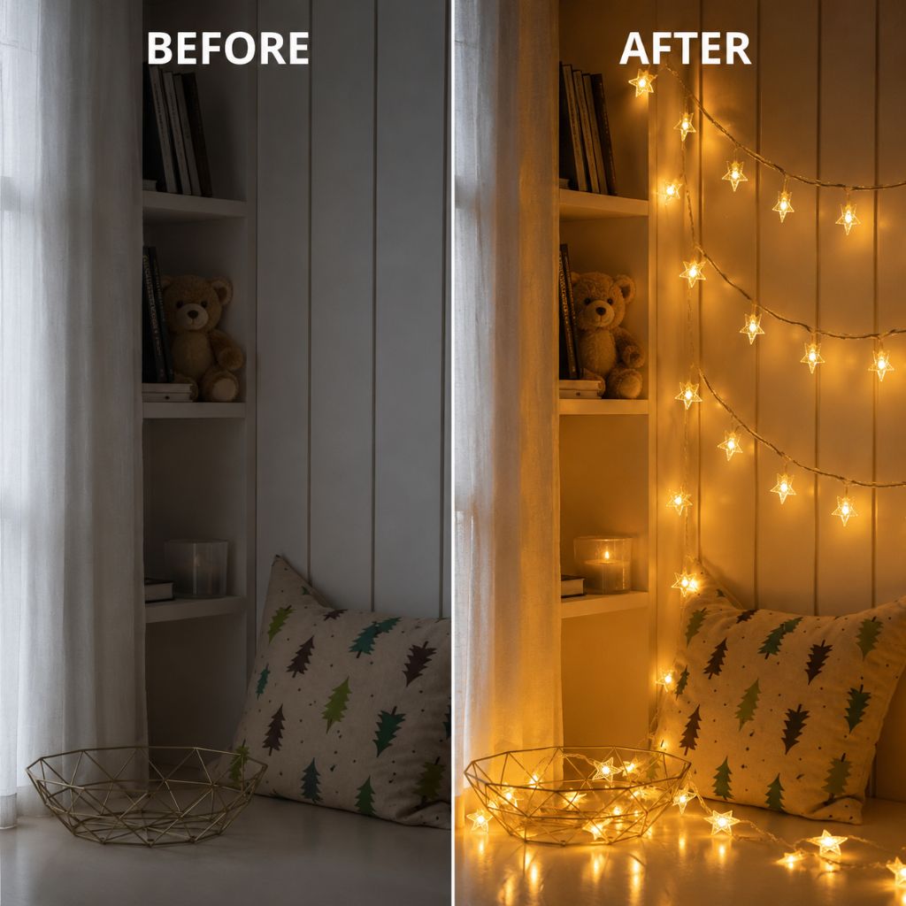 Batterij Fairy Lights Warm Wit LED Lichtsnoer Kinderkamer Babykamer Sfeerlicht Decoratie Sterren Nachtlampje