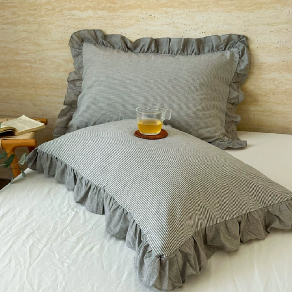 Kussenslopen met Ruches en Streepdessin voor Queen Size Kussen Romantische Slaapkamer Bedtextiel Decoratie