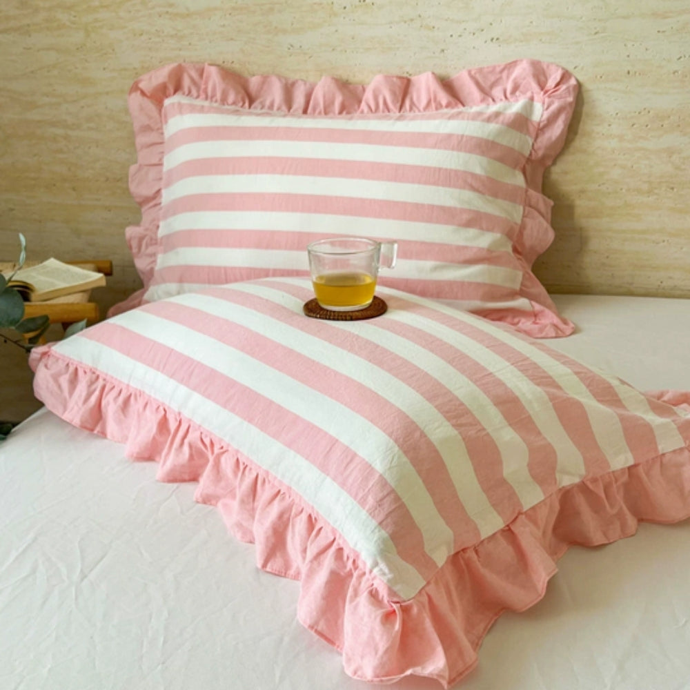 Kussenslopen met Ruches en Streepdessin voor Queen Size Kussen Romantische Slaapkamer Bedtextiel Decoratie