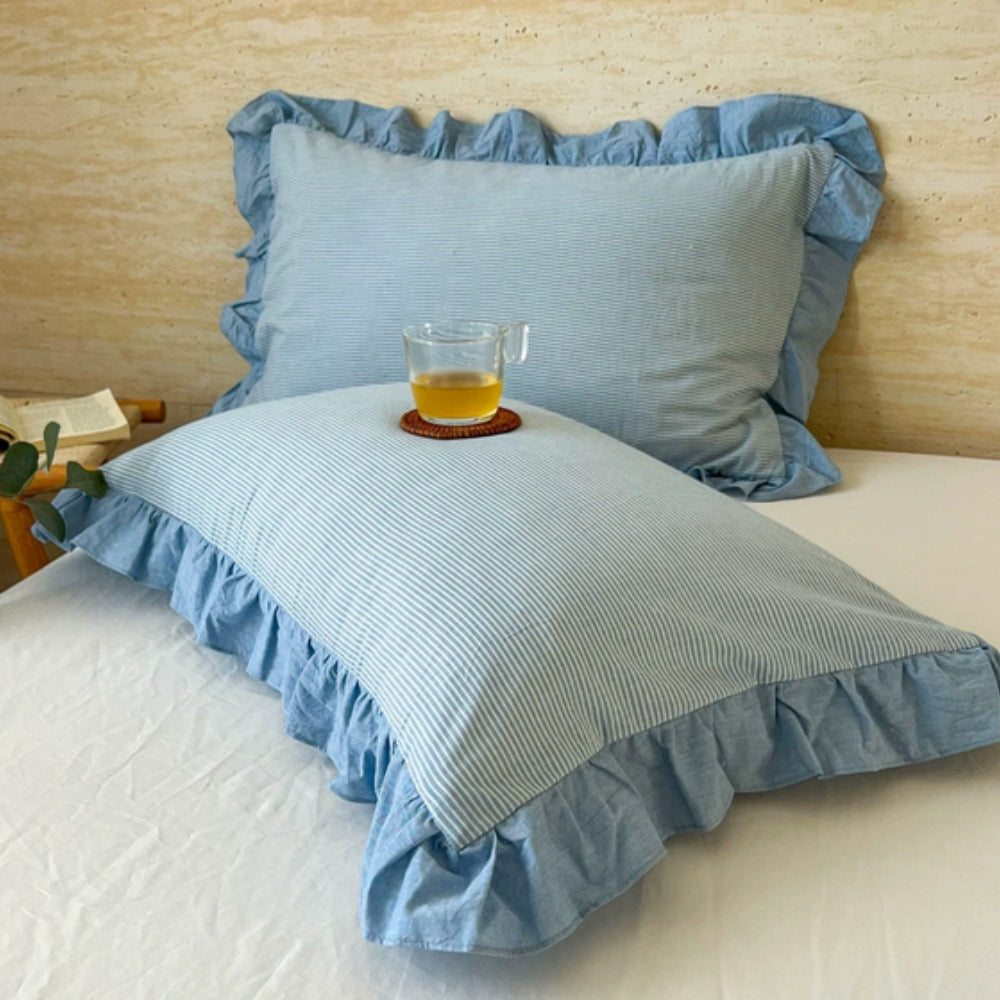 Kussenslopen met Ruches en Streepdessin voor Queen Size Kussen Romantische Slaapkamer Bedtextiel Decoratie