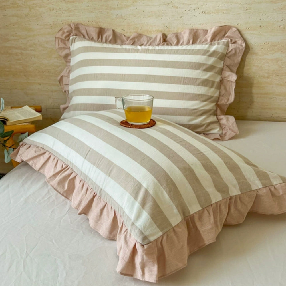 Kussenslopen met Ruches en Streepdessin voor Queen Size Kussen Romantische Slaapkamer Bedtextiel Decoratie