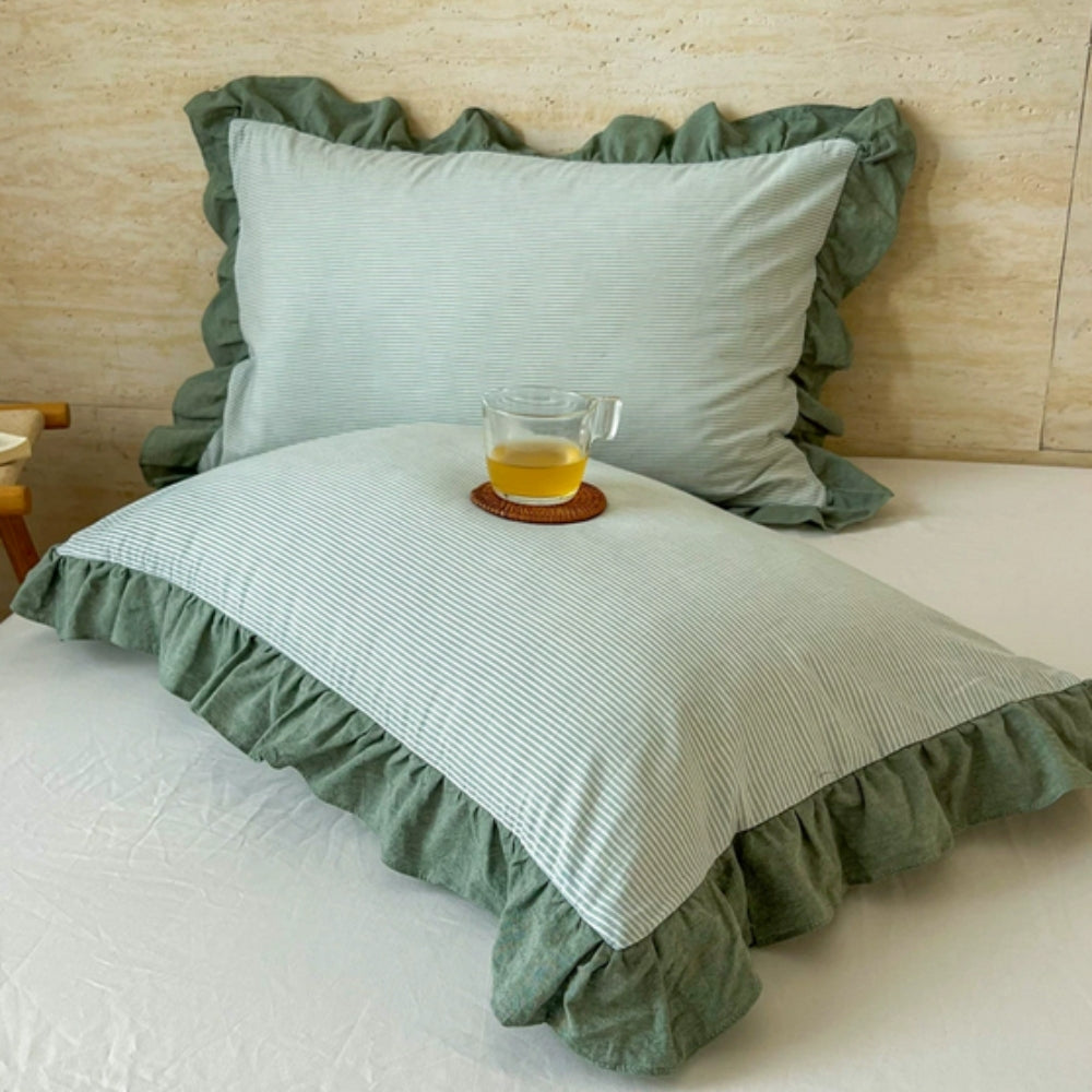 Kussenslopen met Ruches en Streepdessin voor Queen Size Kussen Romantische Slaapkamer Bedtextiel Decoratie