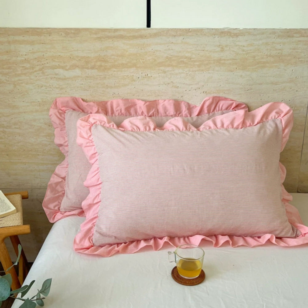 Kussenslopen met Ruches en Streepdessin voor Queen Size Kussen Romantische Slaapkamer Bedtextiel Decoratie
