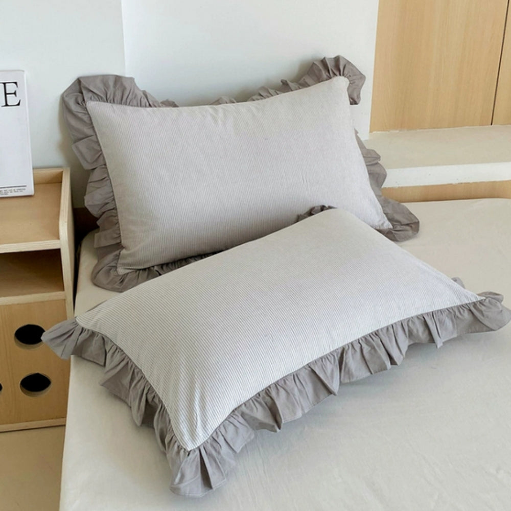 Kussenslopen met Ruches en Streepdessin voor Queen Size Kussen Romantische Slaapkamer Bedtextiel Decoratie