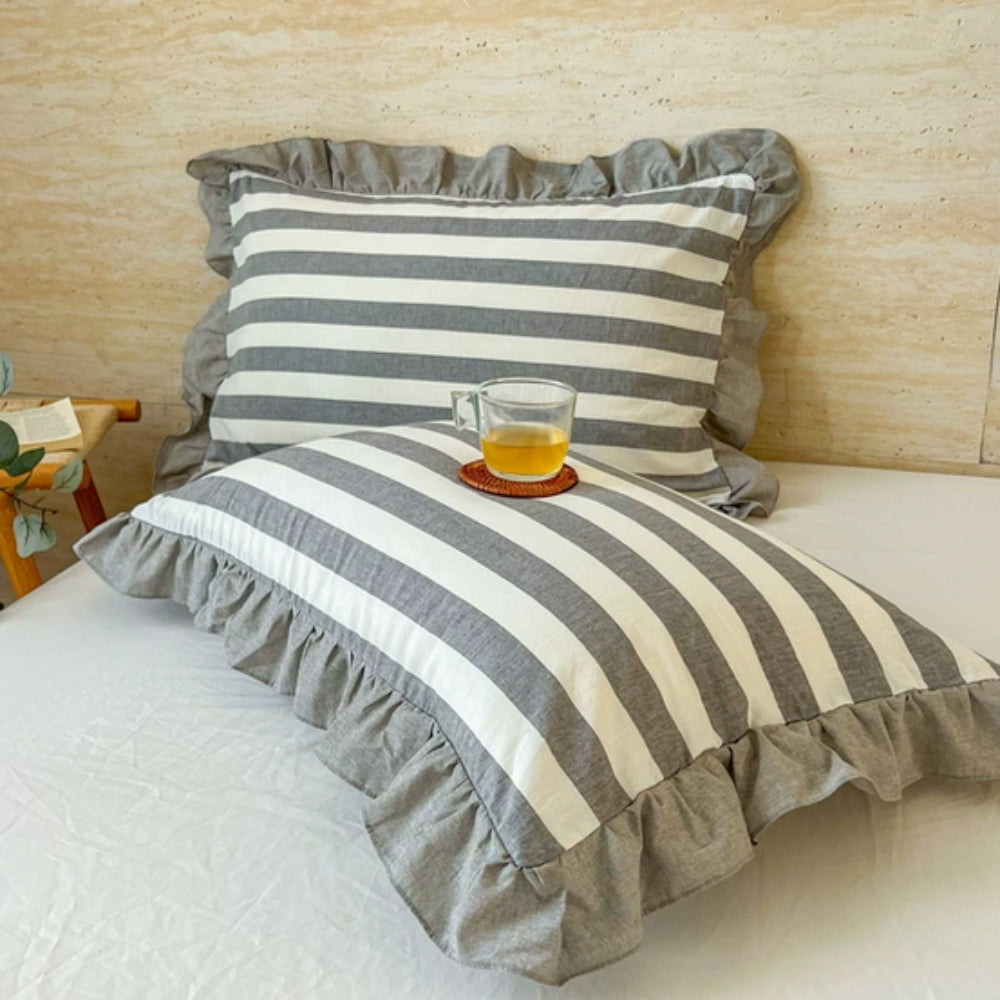 Kussenslopen met Ruches en Streepdessin voor Queen Size Kussen Romantische Slaapkamer Bedtextiel Decoratie