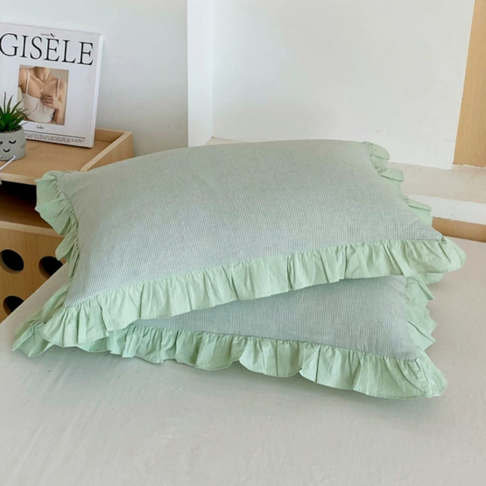 Kussenslopen met Ruches en Streepdessin voor Queen Size Kussen Romantische Slaapkamer Bedtextiel Decoratie