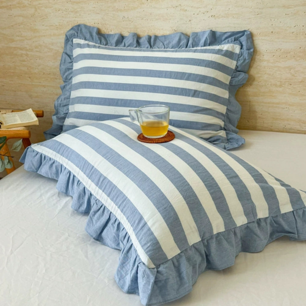 Kussenslopen met Ruches en Streepdessin voor Queen Size Kussen Romantische Slaapkamer Bedtextiel Decoratie