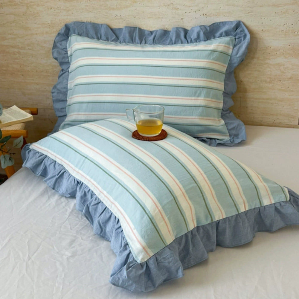 Kussenslopen met Ruches en Streepdessin voor Queen Size Kussen Romantische Slaapkamer Bedtextiel Decoratie