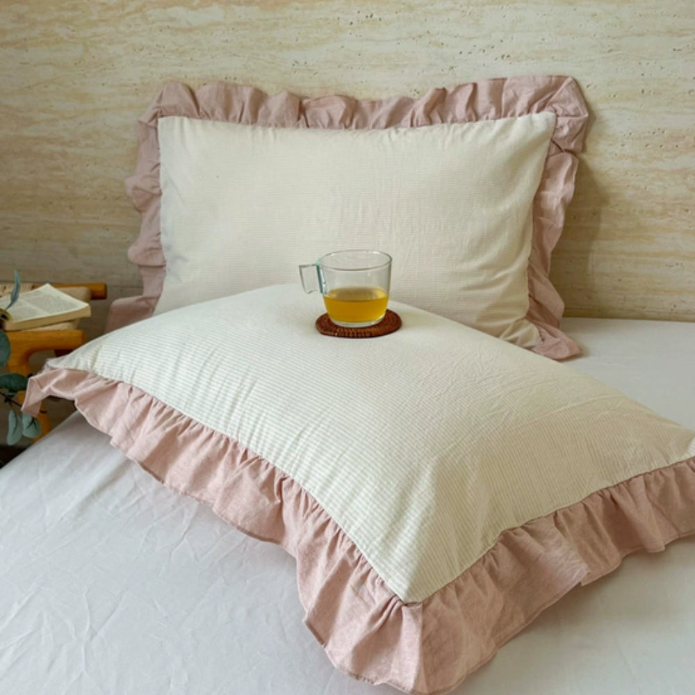 Kussenslopen met Ruches en Streepdessin voor Queen Size Kussen Romantische Slaapkamer Bedtextiel Decoratie