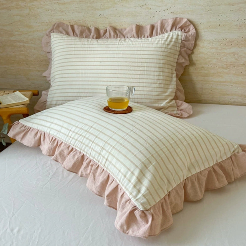 Kussenslopen met Ruches en Streepdessin voor Queen Size Kussen Romantische Slaapkamer Bedtextiel Decoratie