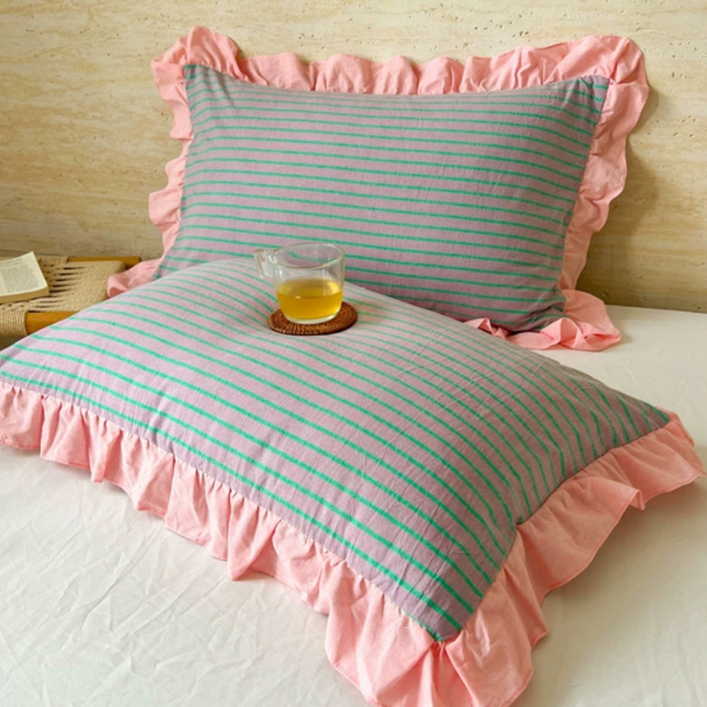 Kussenslopen met Ruches en Streepdessin voor Queen Size Kussen Romantische Slaapkamer Bedtextiel Decoratie